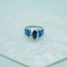 Load image into Gallery viewer, Sterling Silver Marquise Amethyst CZ Synthetic Opal Ring for Women 6~9
