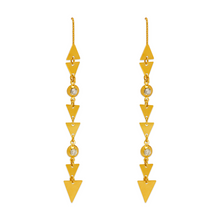 Load image into Gallery viewer, 14K Gold Dangle Threader Earrings Sparkling Accents Geometric Chain 8x74mm
