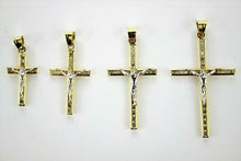Load image into Gallery viewer, Authentic 14K Yellow Gold CZ Cross Pendant with/out white gold Jesus 4 Sizes
