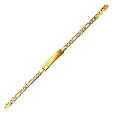 Load image into Gallery viewer, 14K Two Tone Gold 8mm ID Bracelet 7mm Figaro Chain 7"~8" Engraving Available

