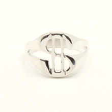 Load image into Gallery viewer, 925 Sterling Silver Dollar Sign Oval Diamond Cut Finish Ring 9/16 Inch Wide
