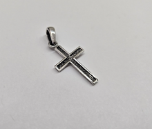 Load image into Gallery viewer, 925 Sterling Silver Cross Black Diamond Cut Center Pendant 7/8 Inch (22mm) Tall
