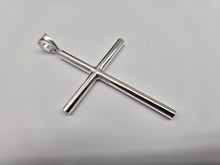 Load image into Gallery viewer, 925 Sterling Silver Plain 5mm Tubular Cross Pendant 3 Inch Tall (75mm)
