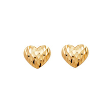 Load image into Gallery viewer, 14K Real Yellow Gold Diamond Cut Curved Heart Stud Earrings 9mm

