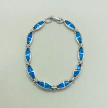 Load image into Gallery viewer, Sterling Silver Synthetic Opal Bracelet with Oval Links Hand Inlay
