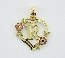 Load image into Gallery viewer, 10k Yellow Rose Gold Heart Flower Alphabet Initial Letter Pendant Charm Women
