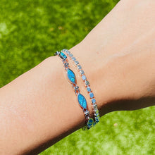Load image into Gallery viewer, Sterling Silver Synthetic Opal Navette Shaped Link Bracelet Hand Inlay

