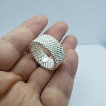 Load image into Gallery viewer, 925 Stamp Sterling Silver Heavey Mesh Ring Band 10mm Width 10 grams Size 5.5-13
