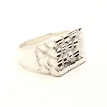 Load image into Gallery viewer, 925 Sterling Silver Large Diamond Cut Finish Square Nugget Ring 9/16 Inch Wide
