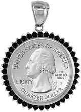 Load image into Gallery viewer, Sterling Silver Cubic Zirconia Quarter Dollar Coin Bezel CZ Halo 24mm 25 Cent

