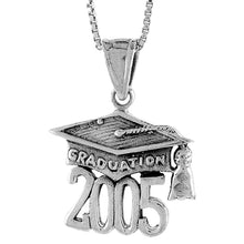 Load image into Gallery viewer, 925 Sterling Silver 2004-2006 Mortarboard Hat Pendant 3/4 Inch (19mm) Tall

