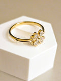 14K Solid Yellow Gold Four-leaf Clover Ring with CZ
