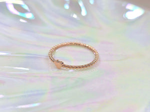 14K Solid Gold Handmade Dainty Mini Heart Beaded Ring Band