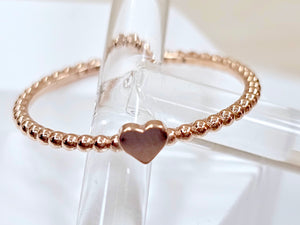 14K Solid Gold Handmade Dainty Mini Heart Beaded Ring Band