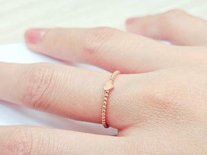 14K Solid Gold Handmade Dainty Mini Heart Beaded Ring Band