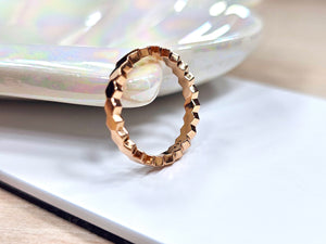14K Solid Gold Handmade Hexagon Beaded Ring Band