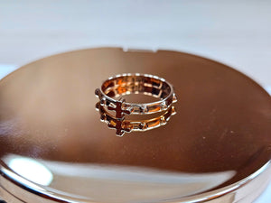 14K Solid Gold Handmade Cross and Dots Ring Band