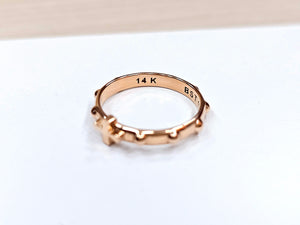 14K Solid Gold Handmade Cross and Dots Ring Band