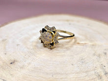 Load image into Gallery viewer, 10K Solid Yellow Gold Spinning Fidget Sunflower Star Ring with CZ
