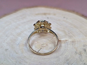 10K Solid Yellow Gold Spinning Fidget Sunflower Star Ring with CZ