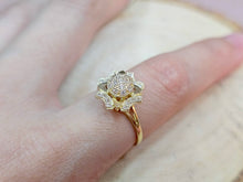 Load image into Gallery viewer, 10K Solid Yellow Gold Spinning Fidget Sunflower Star Ring with CZ
