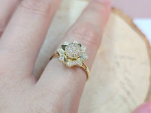 Load image into Gallery viewer, 10K Solid Yellow Gold Spinning Fidget Sunflower Star Ring with CZ
