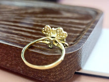 Load image into Gallery viewer, 10K Solid Yellow Gold Spinning Fidget Flower Heart Petals Ring with CZ
