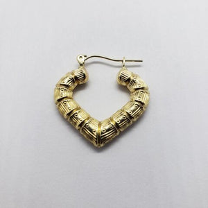 10K Yellow Gold Door Knocker Heart Bamboo Hoop Earrings