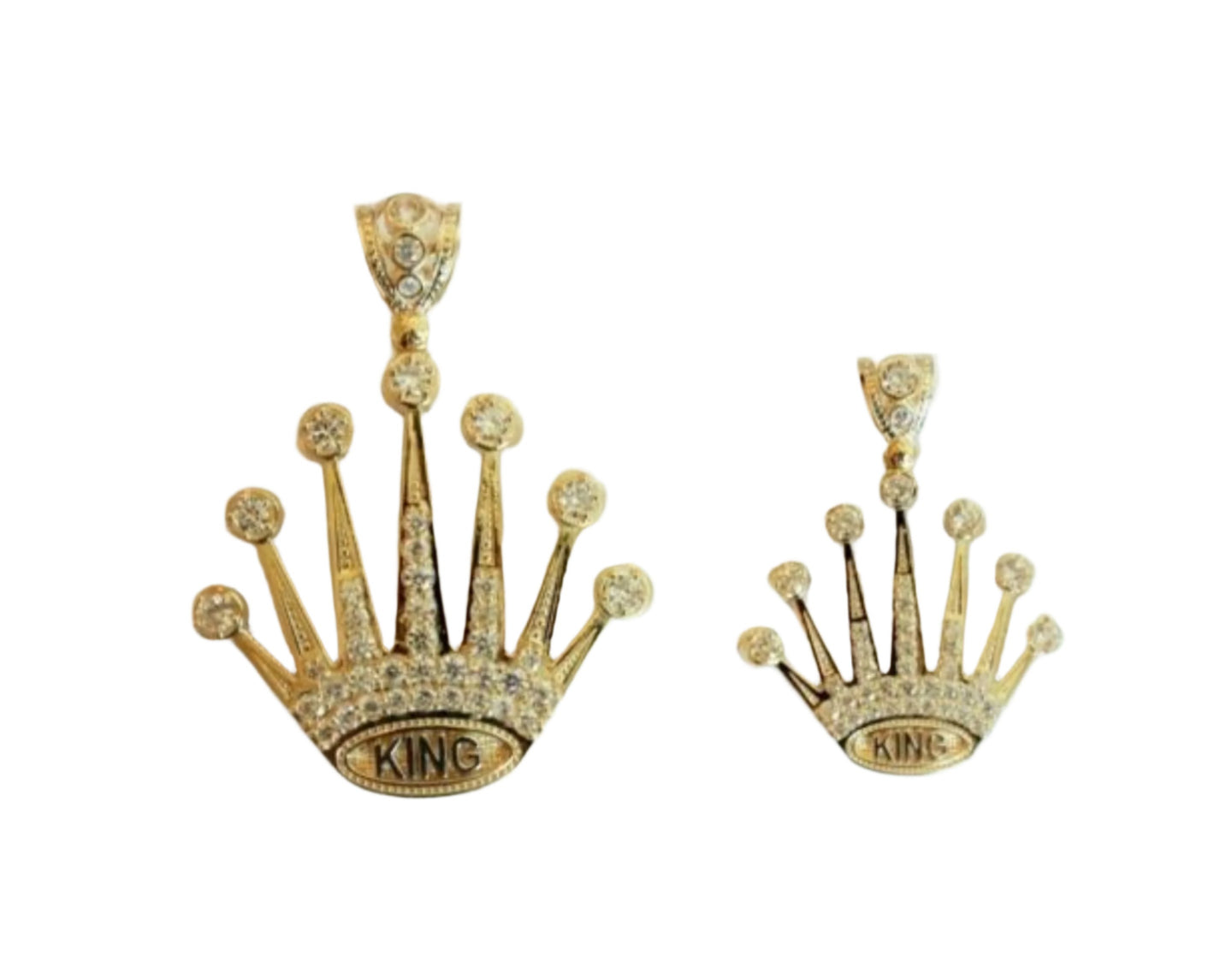 10K Solid Yellow Gold CZ Crown King Statement Pendant Charm