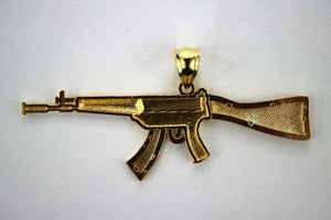 Authentic 10K Solid Yellow White Rose Gold Tri-Color Gun Rifle Pendant Charm