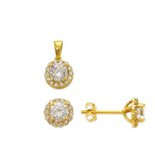 Load image into Gallery viewer, 14K Yellow Gold Round Solitaire CZ Pendant Earrings Set
