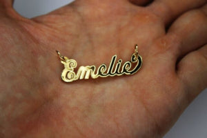 14K Solid Yellow Gold Personalized Custom Name Pendant Charm Outlined