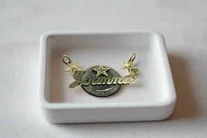 14K Solid Yellow Gold Personalized Custom Handmade Name Pendant Charm with Stars