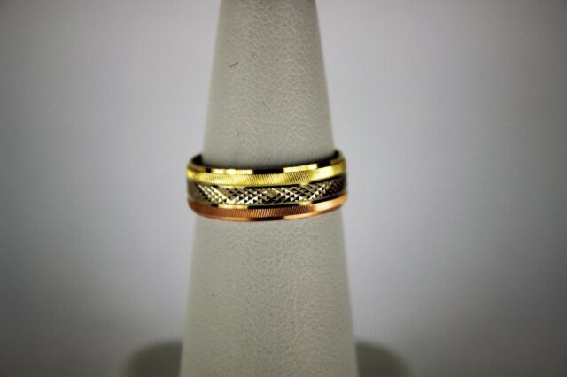 Authentic 14K Tri-Color Gold D/C Band Ring