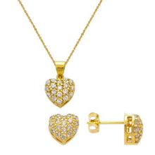 Load image into Gallery viewer, 14K Yellow Gold Heart CZ Set Pendant Earrings Rolo Chain Necklace
