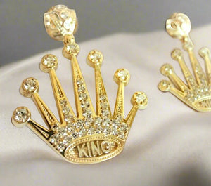 10K Solid Yellow Gold CZ Crown King Statement Pendant Charm