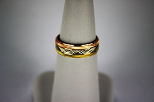 Authentic 14K Tri-Color Gold D/C Band Ring