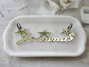 14K Solid Yellow Gold Personalized Custom Handmade Name Pendant Charm with Stars