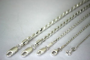 925 Sterling Silver Rope Necklace Bracelet Chain 1mm~4mm/7~10", 16"~30"