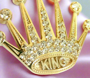 10K Solid Yellow Gold CZ Crown King Statement Pendant Charm