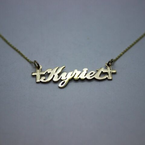 10K Solid Yellow Gold Personalized Custom Name Pendant Charm with Cross