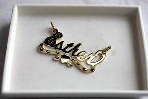 10K Solid Yellow Gold Personalized Custom Name Pendant Charm with Heart