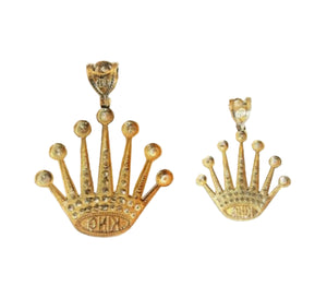 10K Solid Yellow Gold CZ Crown King Statement Pendant Charm