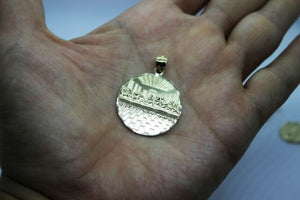 10K Solid Yellow Gold Last Supper Diamond Cut Pendant Charm