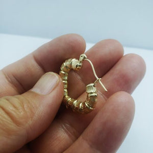 10K Yellow Gold Door Knocker Heart Bamboo Hoop Earrings