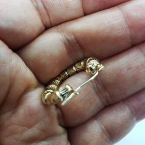 10K Yellow Gold Door Knocker Heart Bamboo Hoop Earrings