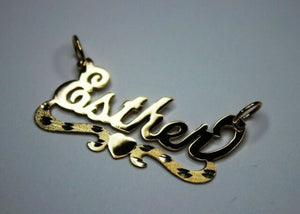 10K Solid Yellow Gold Personalized Custom Name Pendant Charm with Heart