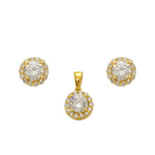 Load image into Gallery viewer, 14K Yellow Gold Round Solitaire CZ Pendant Earrings Set
