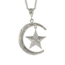 Load image into Gallery viewer, 925 Sterling Silver Crescent Moon and Star Pendant Diamond Cut 31mm-69mm Tall
