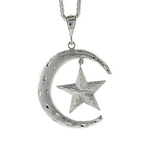 Load image into Gallery viewer, 925 Sterling Silver Crescent Moon and Star Pendant Diamond Cut 31mm-69mm Tall
